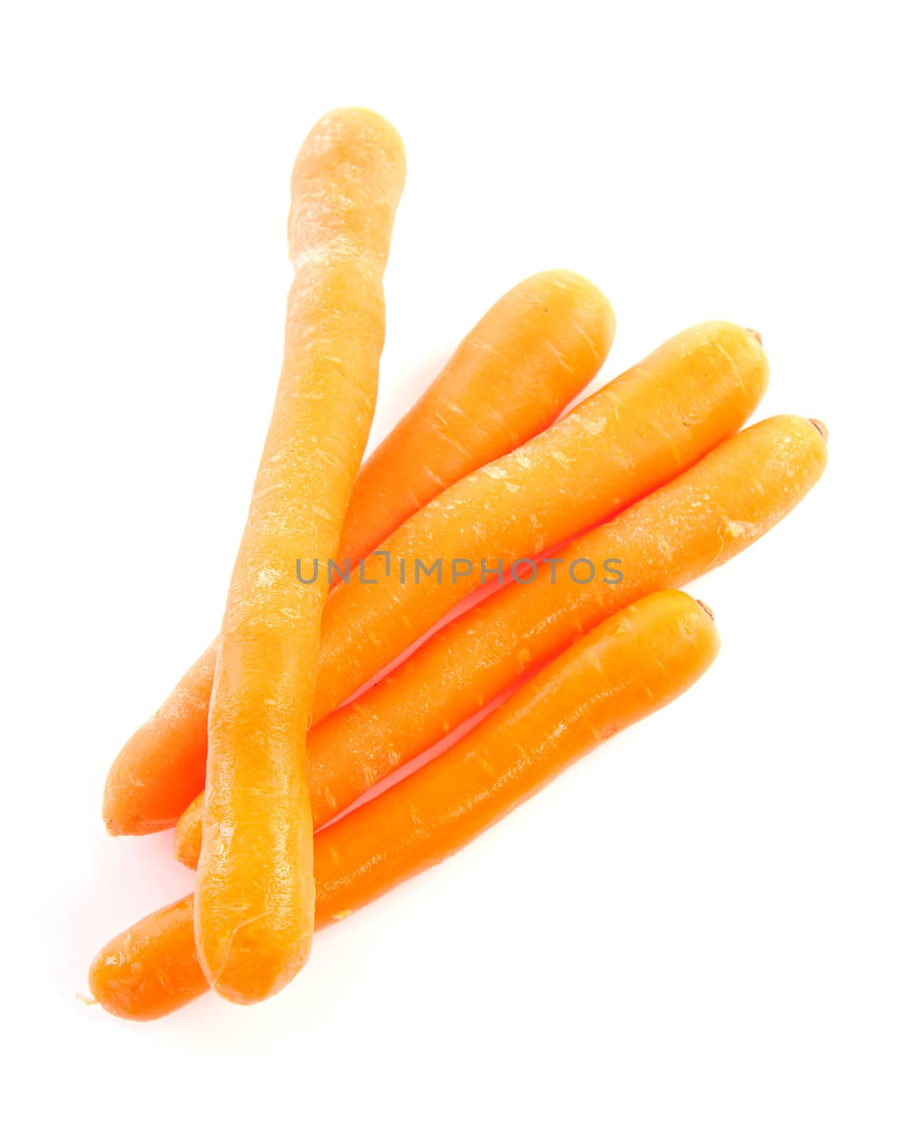 Pile of fresh carrots isolated on white background