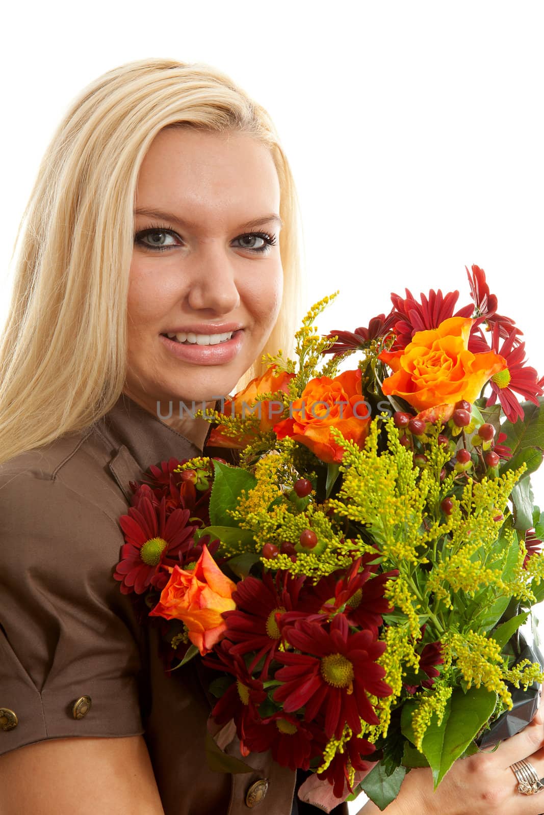 Young blonde woman with bouquet of flowers by sannie32