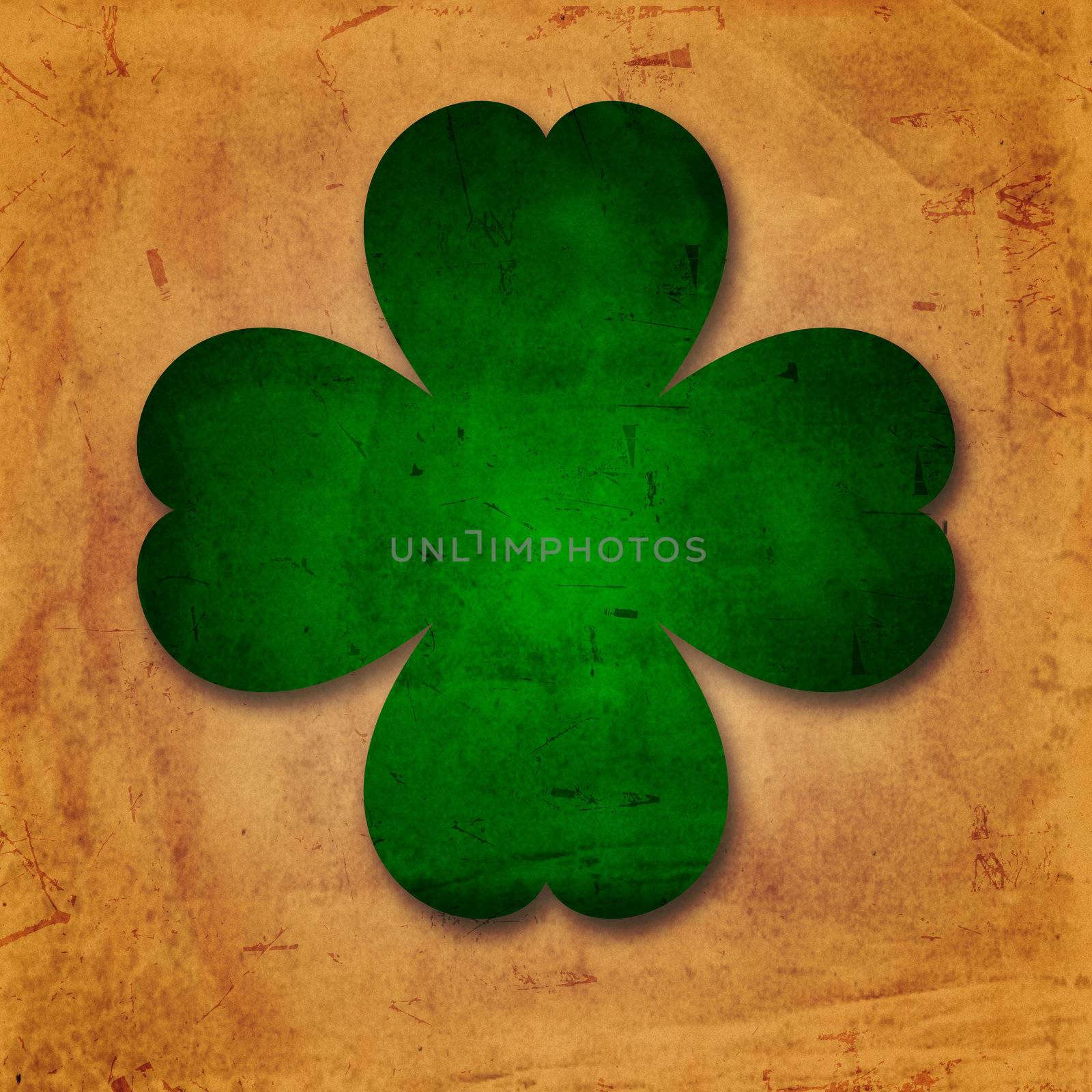 shamrocks - vintage beige background with green four-leaved flower over old paper