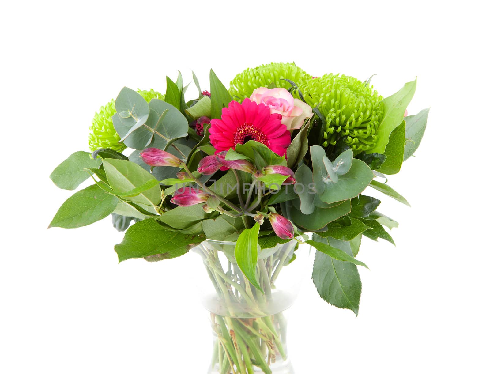 beautiful bouquet of flowers over white background