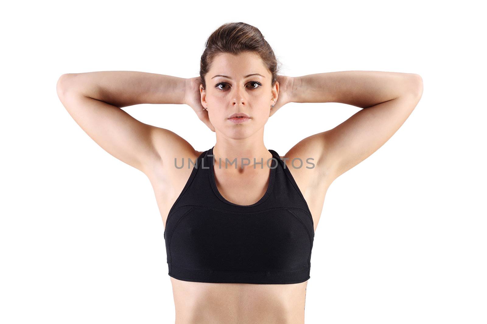 portrait of an athletic girl with strong arms