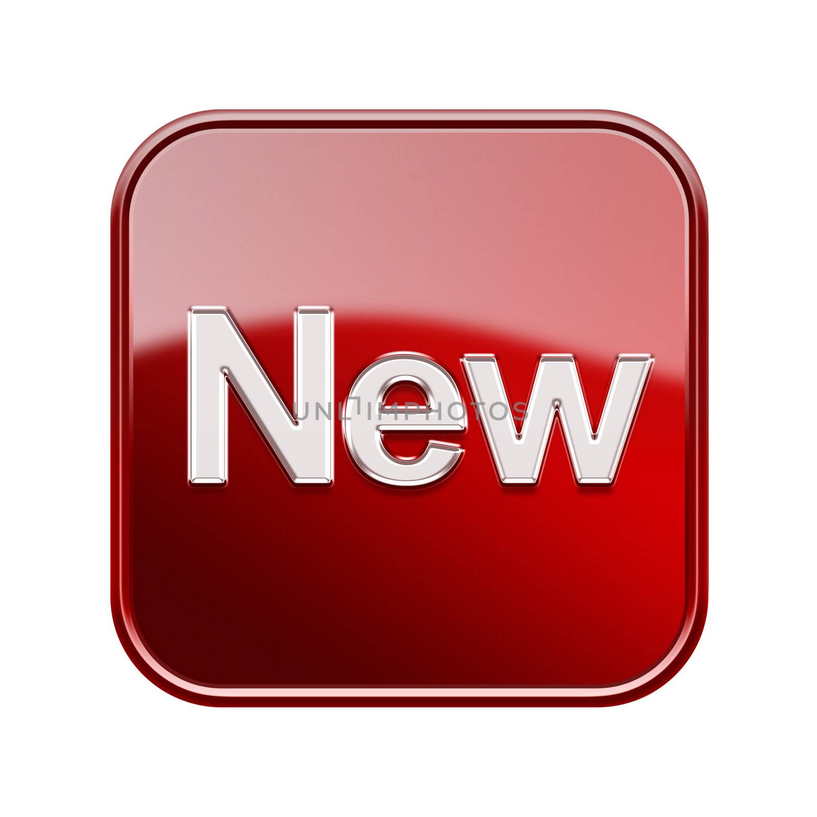 New icon glossy red, isolated on white background