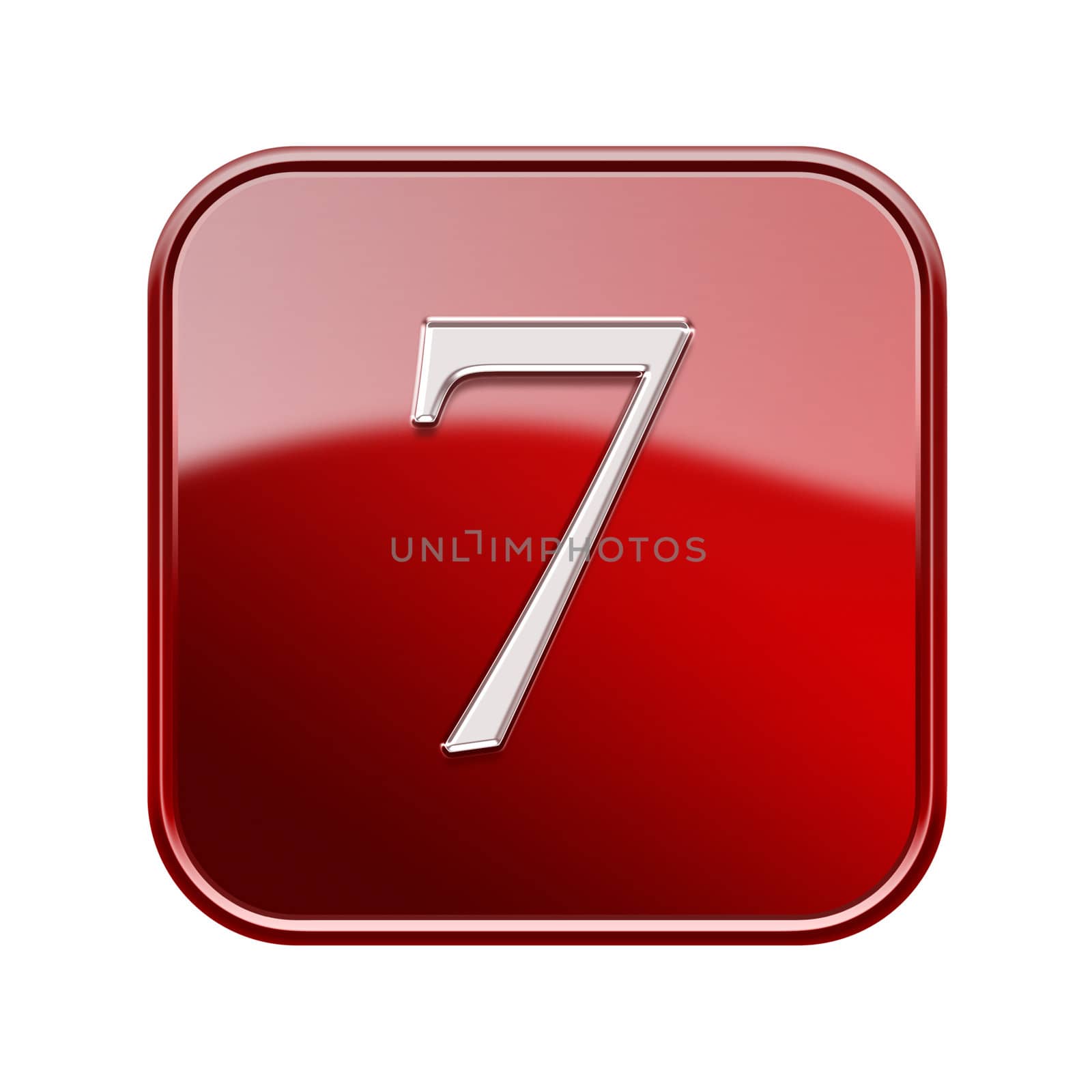Number seven red glossy, isolated on white background