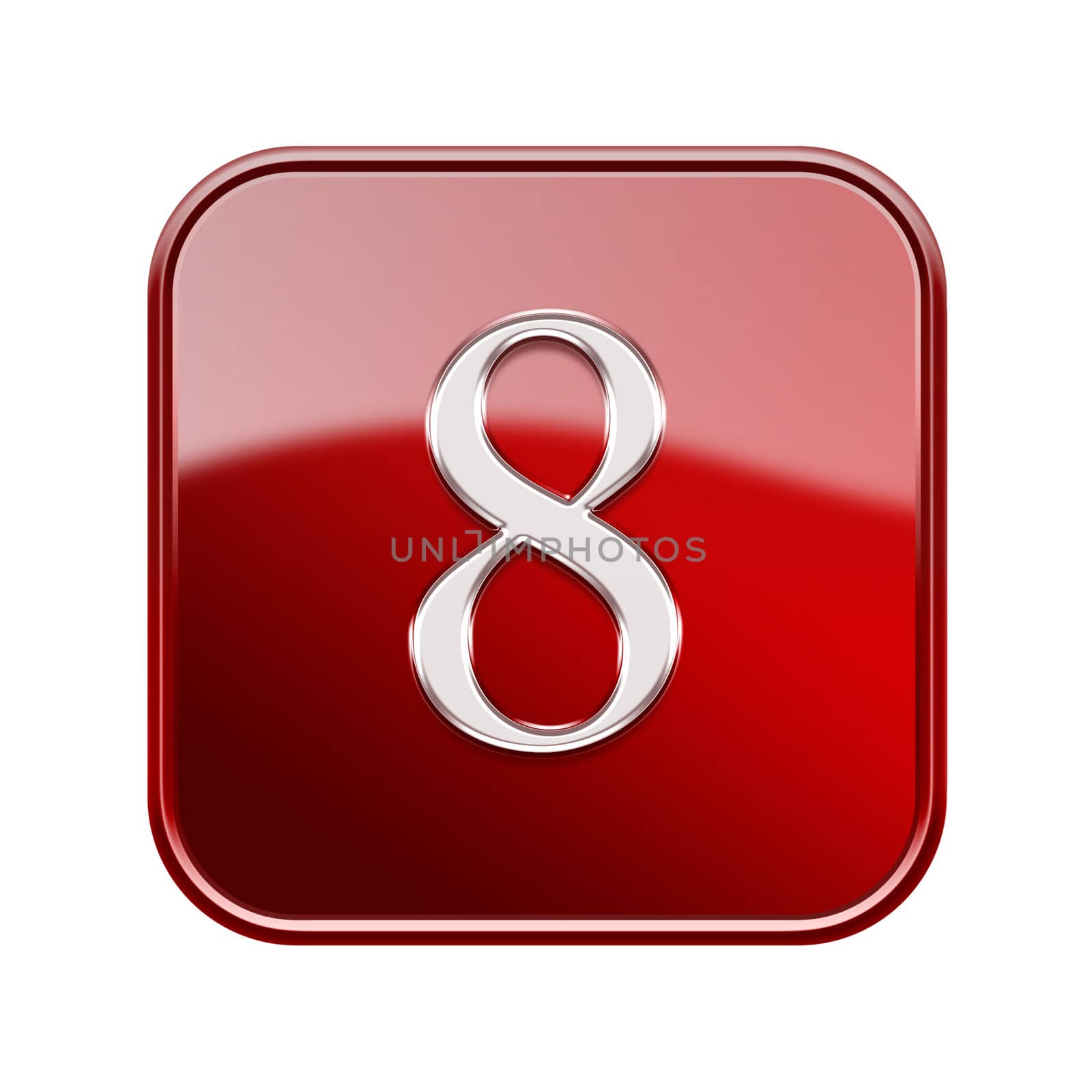 Number eight red glossy, isolated on white background
