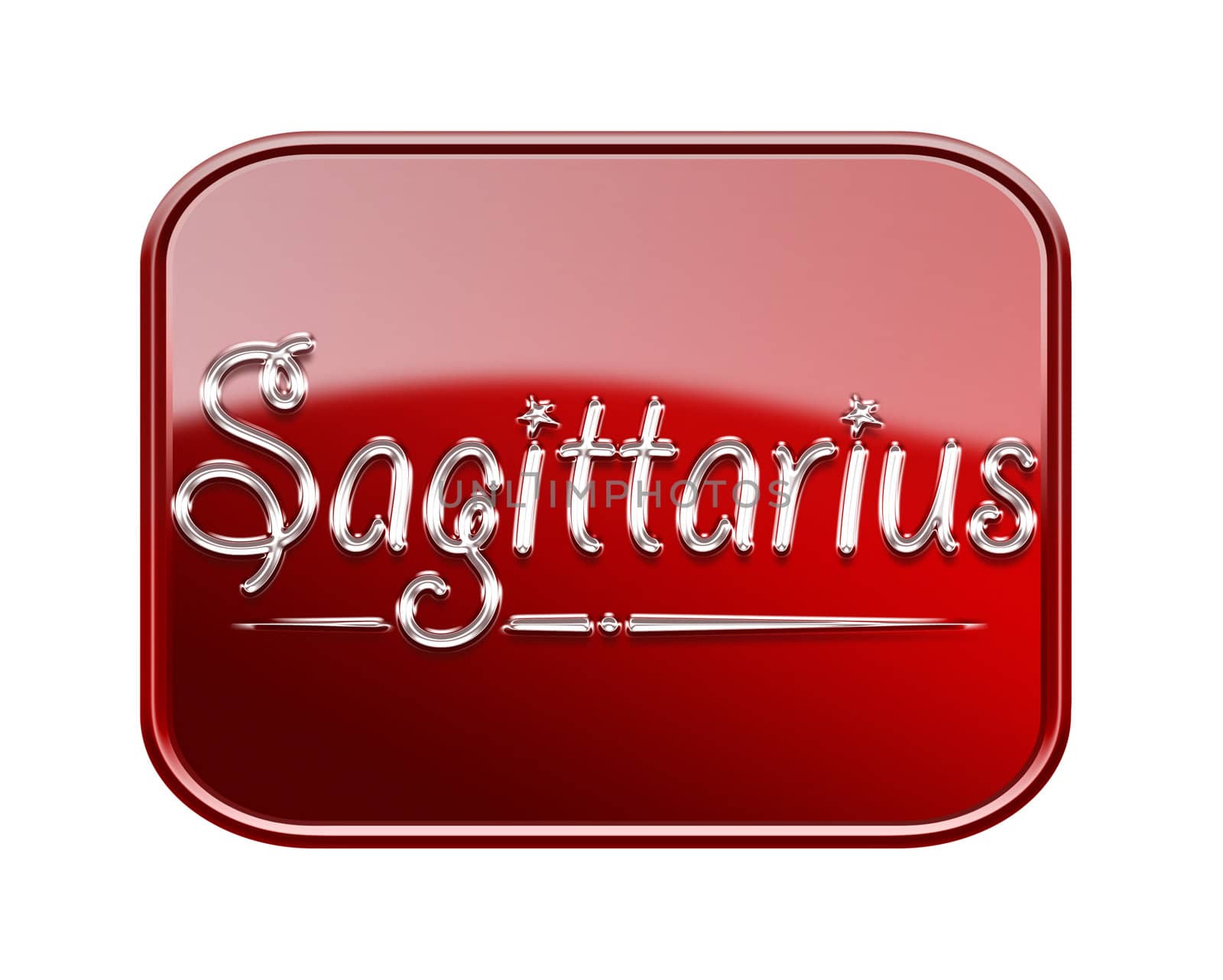 Sagittarius zodiac icon red glossy, isolated on white background