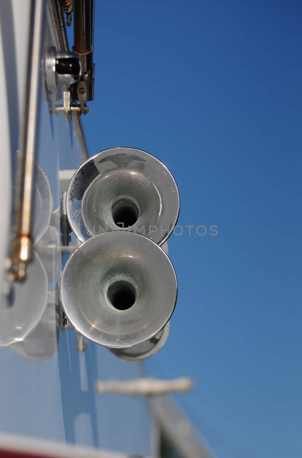 Close up image of boat horns on a yacht