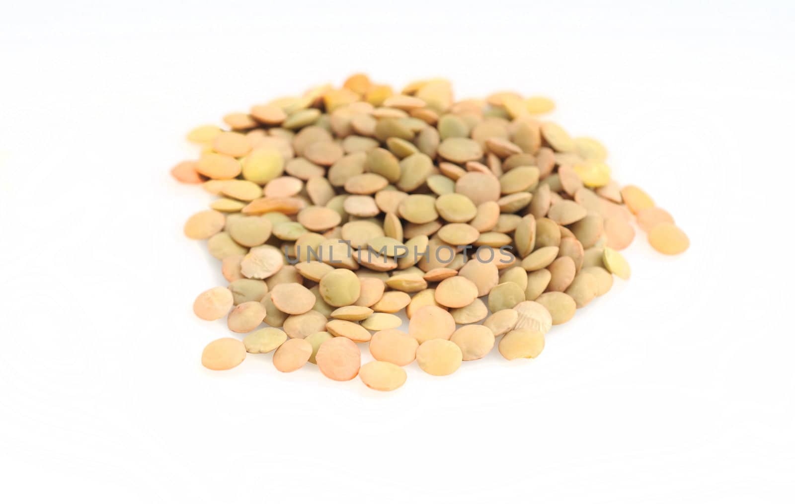 Heap of raw lentils on a plain background