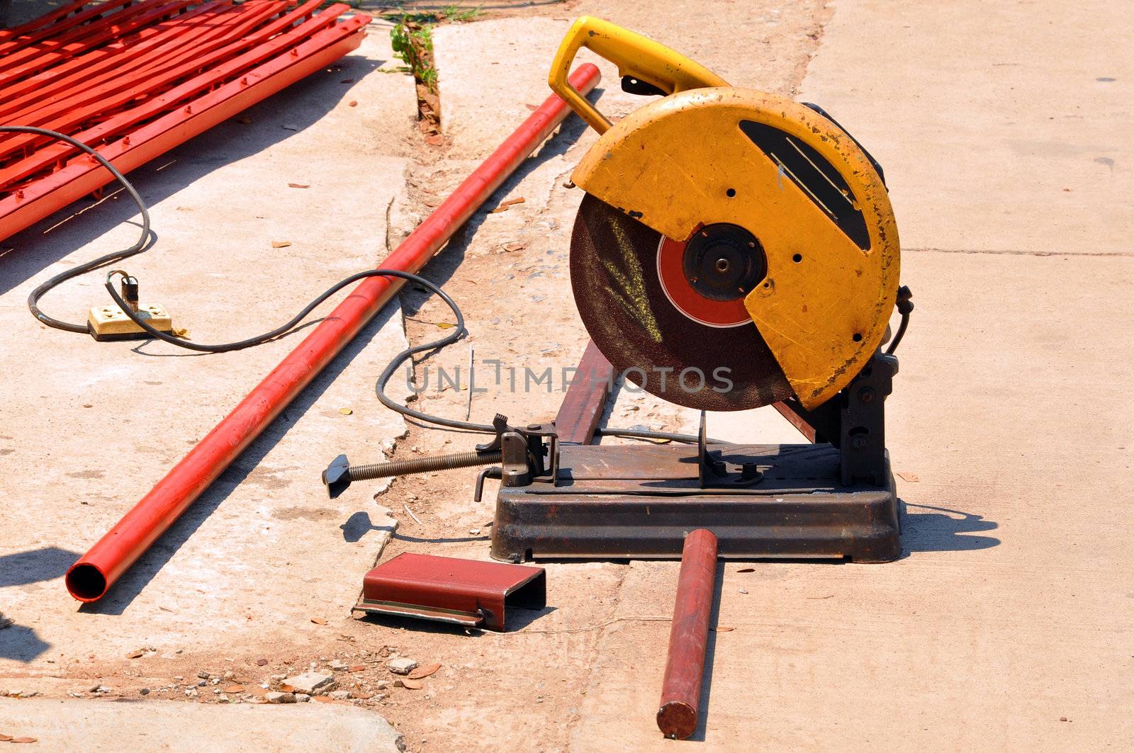 An abrasive saw, also known as a cut-off saw or metal chop saw, is a power tool which is typically used to cut hard materials, such as metals. 