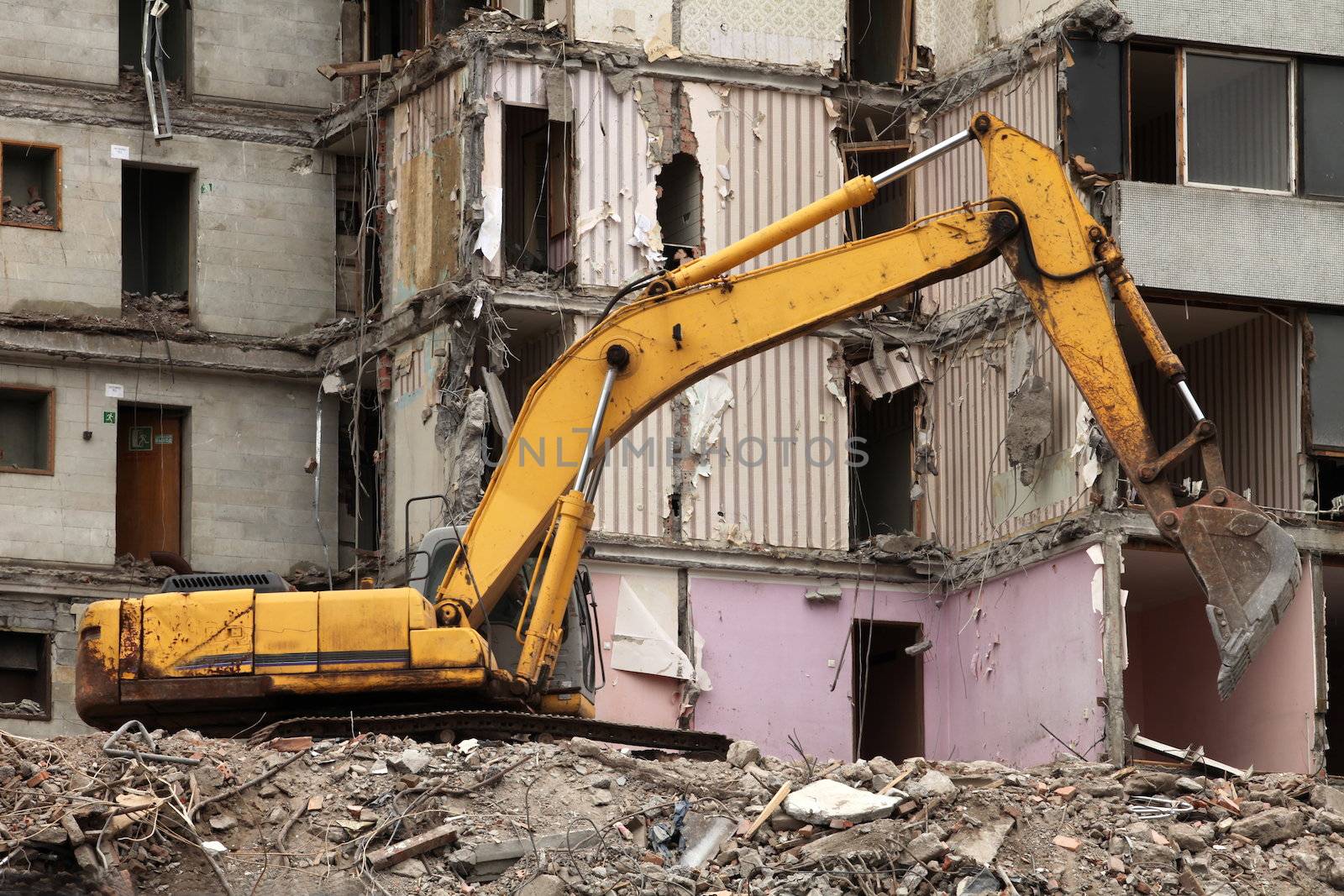 demolition of old buildings for new construction