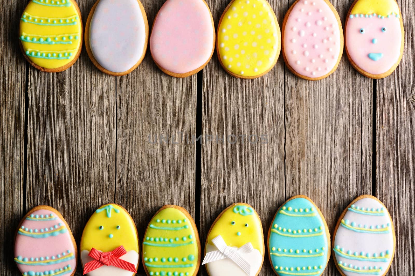 Easter homemade gingerbread cookie over wooden table