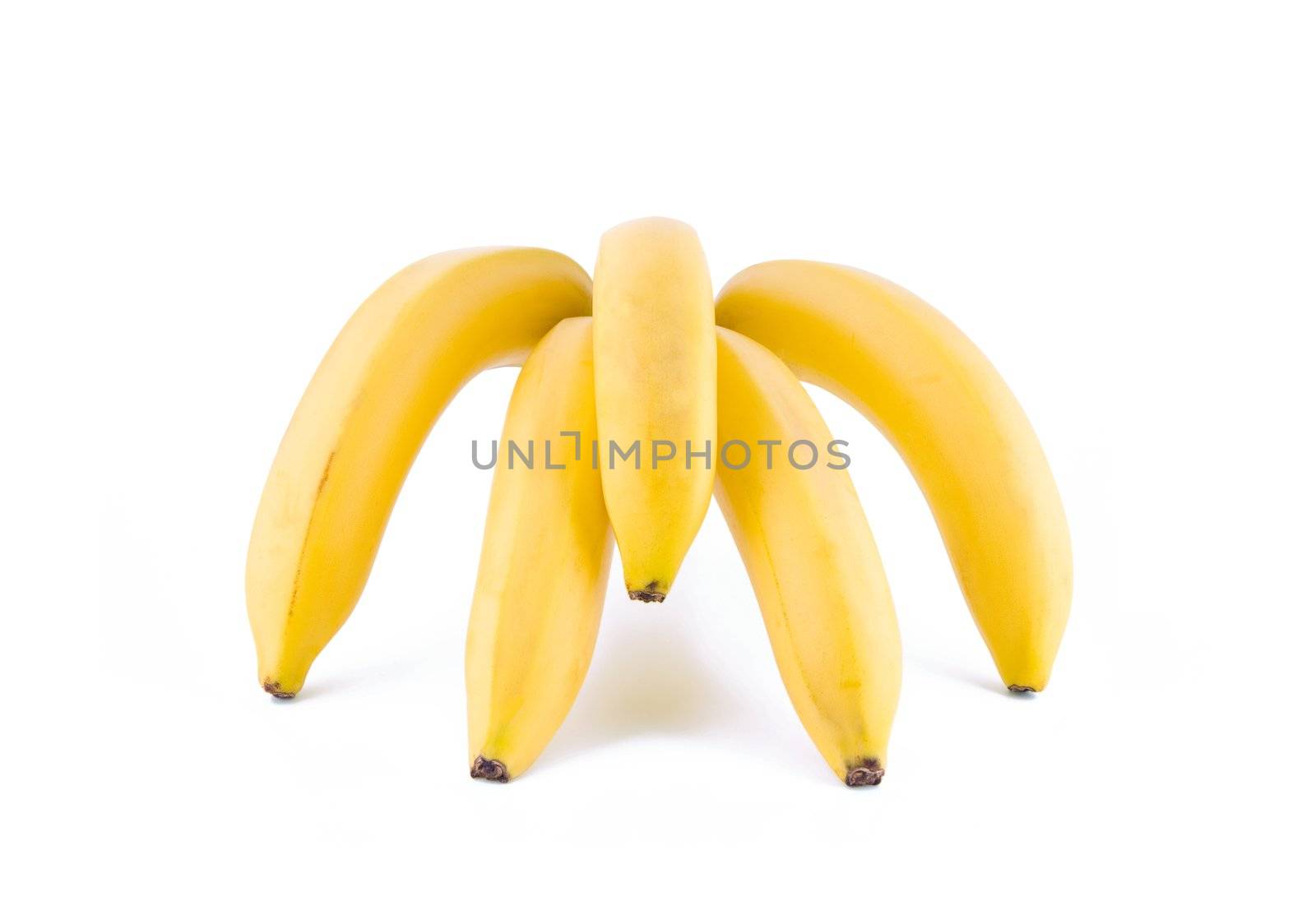 Bunch of five fresh bananas, fruits isolated on white