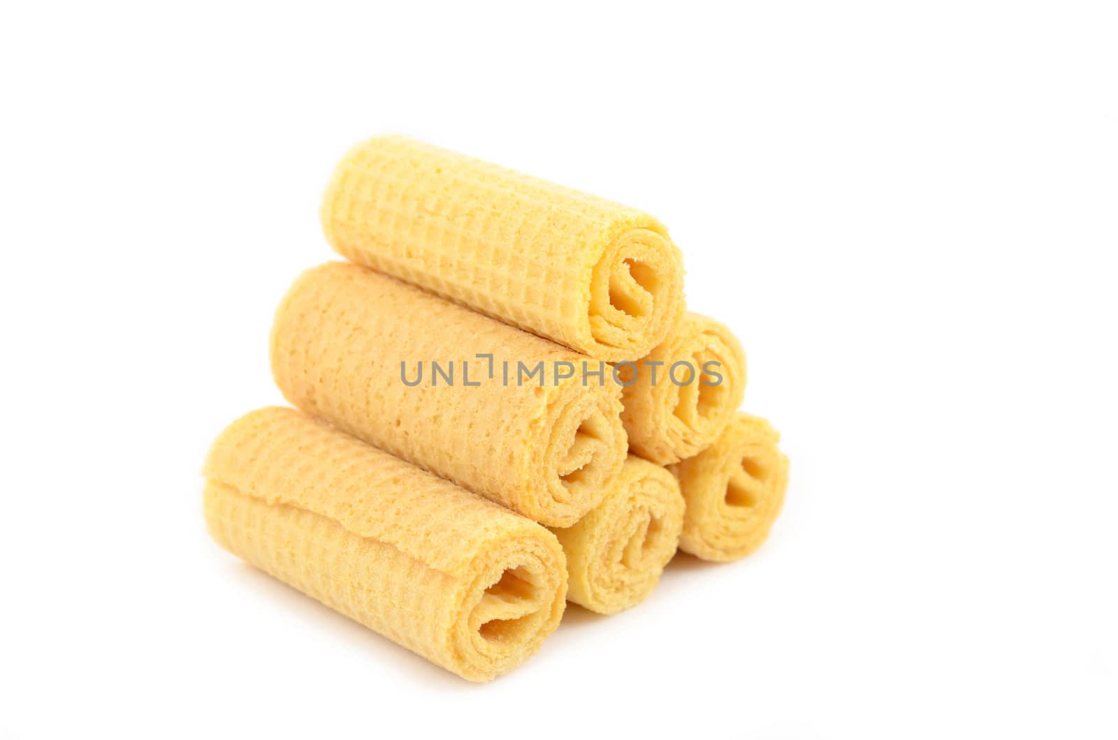 Dairy crispy wafer rolls without filling close-up