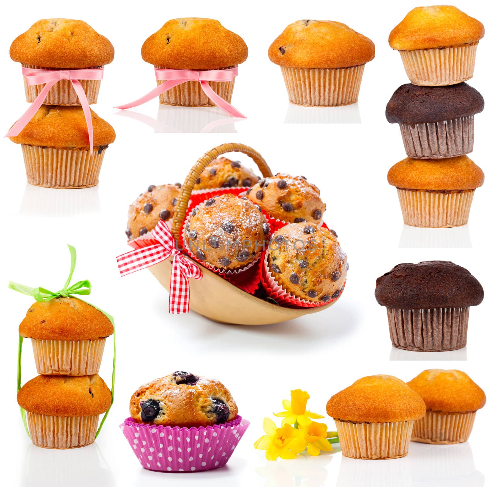 set of muffins, isolated on white background.