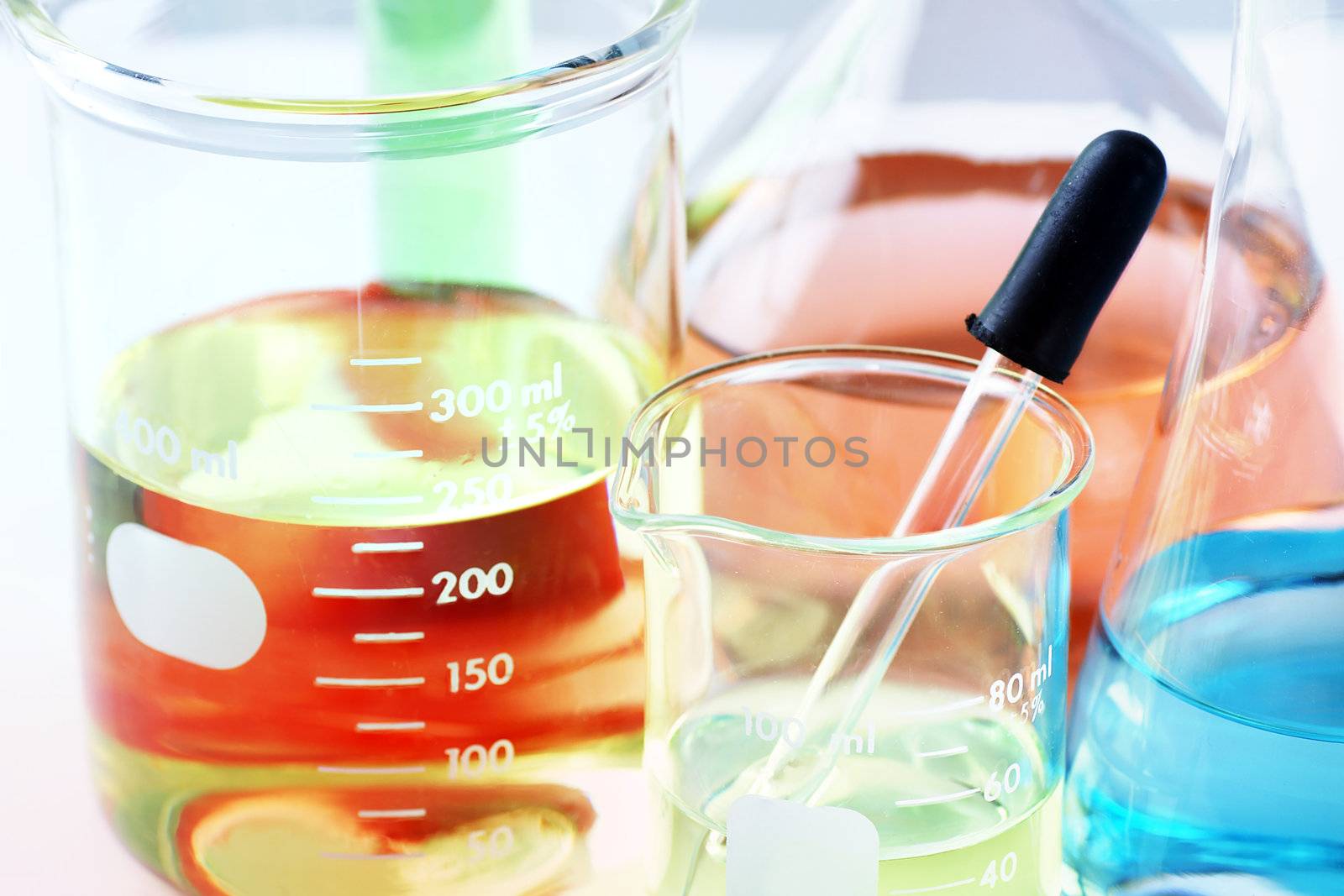 Close up of laboratory glassware by Mirage3