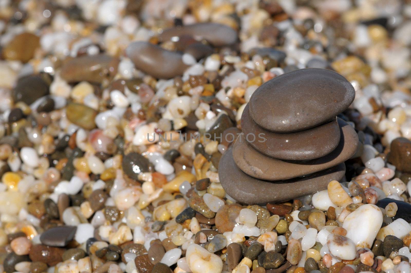 Stone stacks on a pebble beach