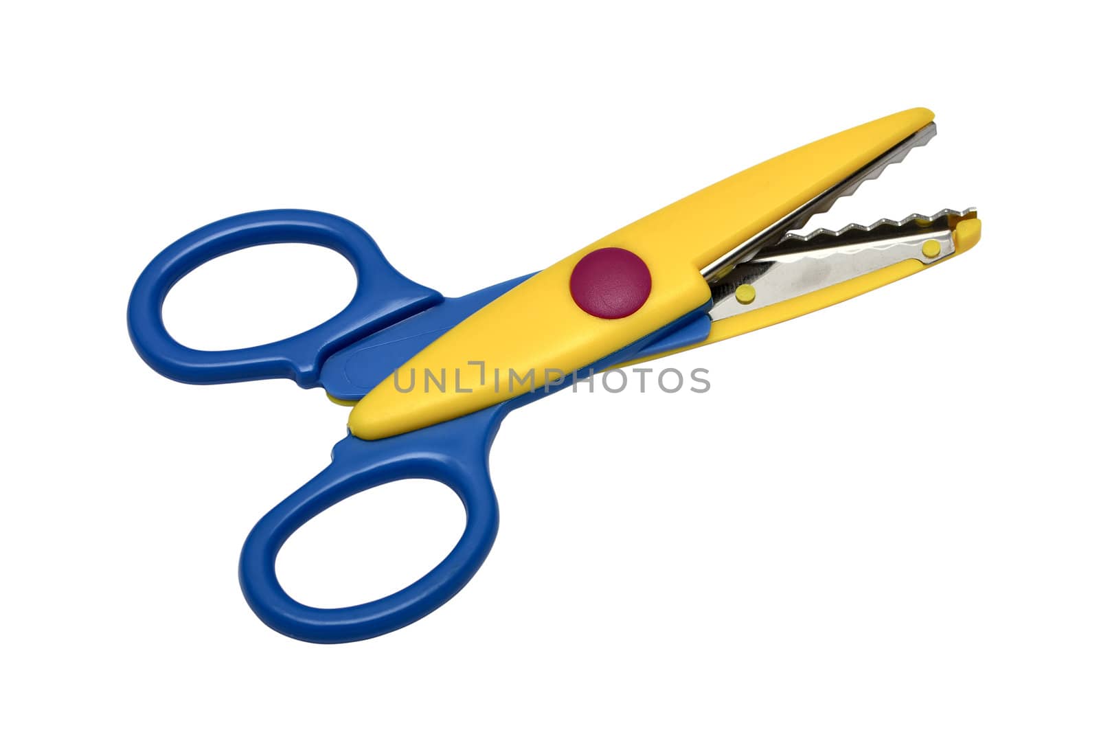 Colorful zigzag scissors isolated on pure white