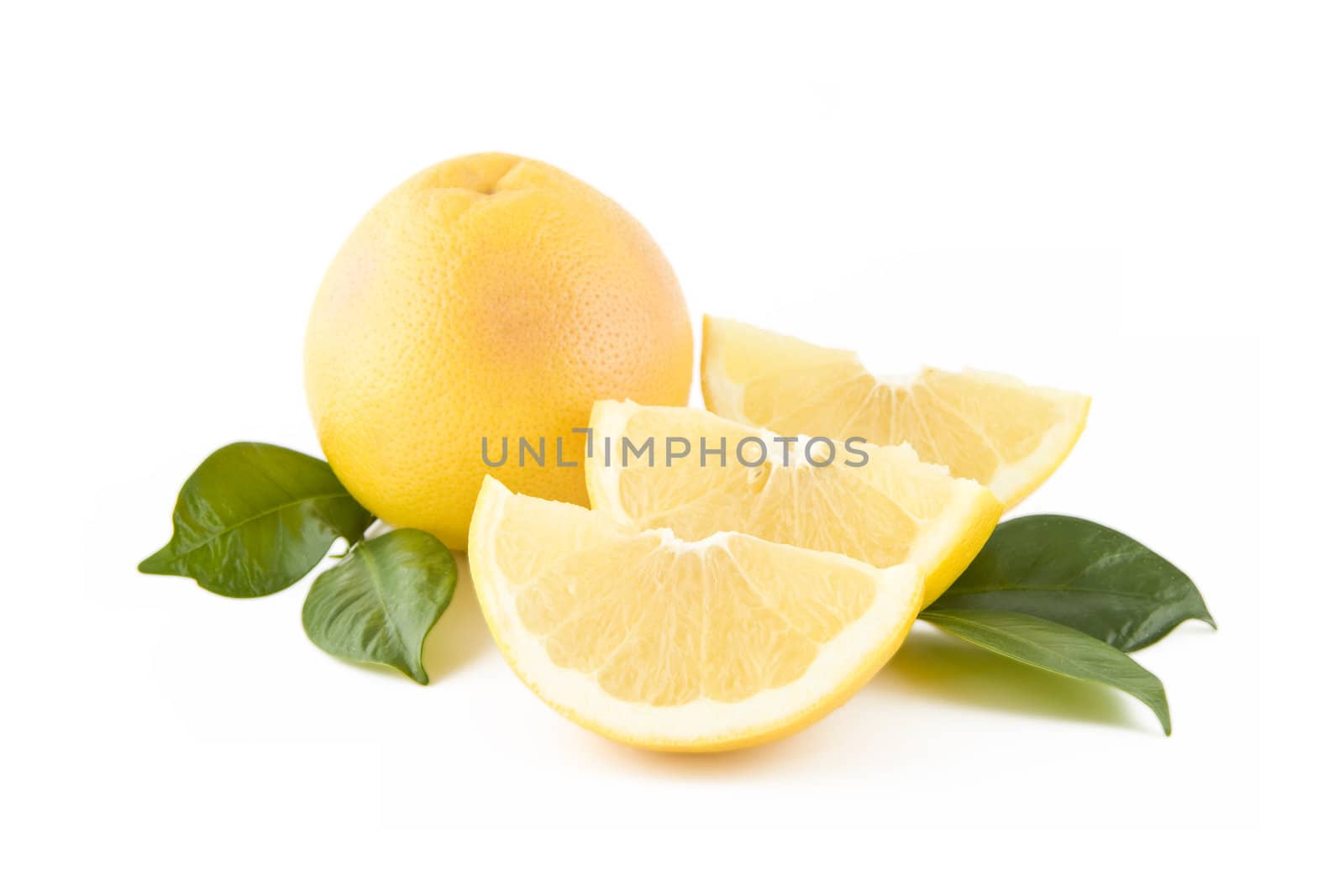 Juicy white grapefruits isolated on white background, fresh fruits