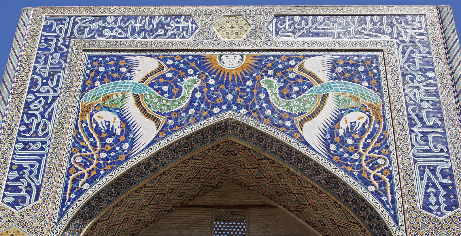 Close-up to the iwan of madrassa Nadir Devon Begi, Bukhara, Uzbekistan