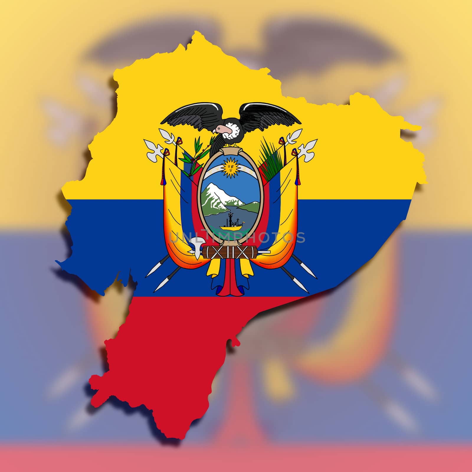 Map of Ecuador filled with flag, isolated