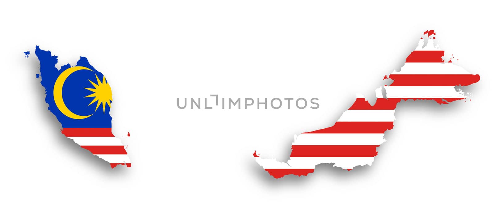 Map of Malaysia filled with flag, isolated