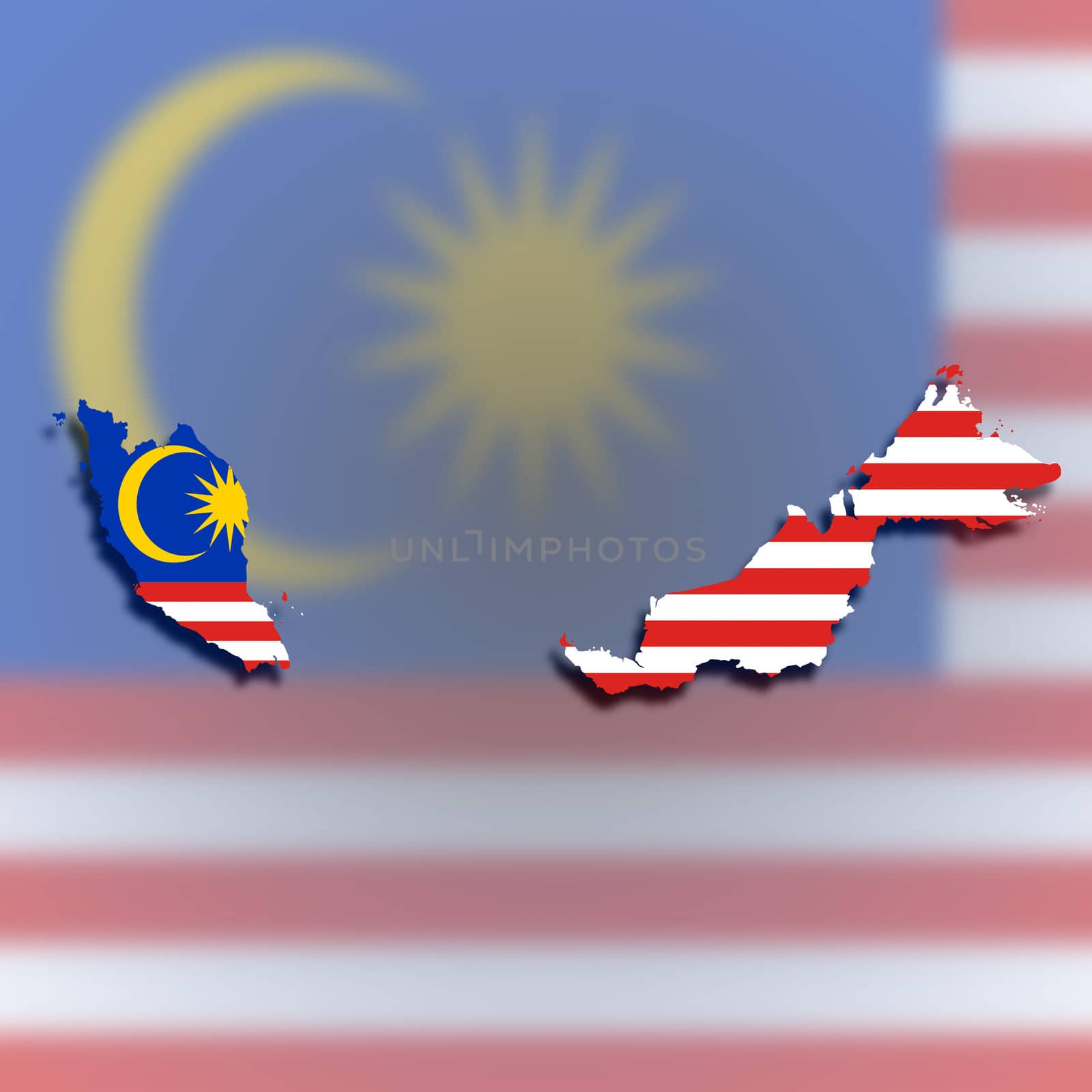 Map of Malaysia filled with flag, isolated