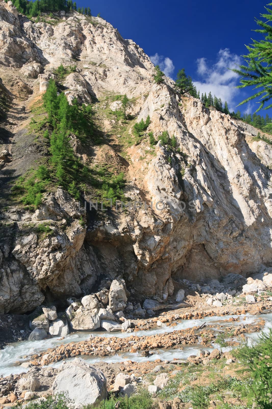 summer view of Veny valley in Courmayeur, Aosta Valley, Italy