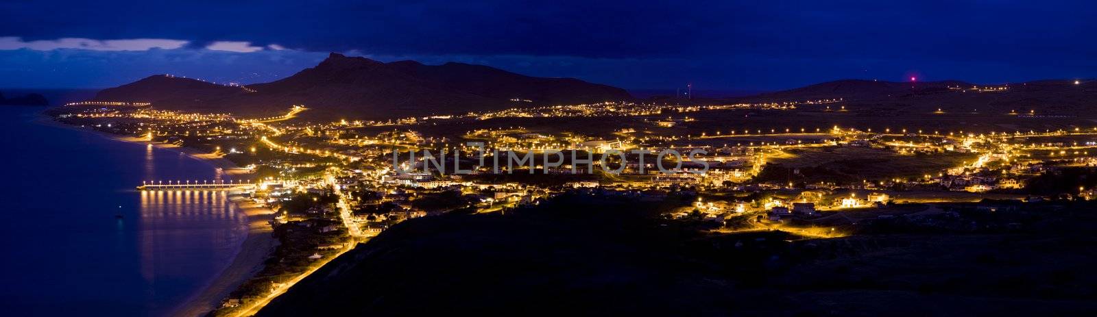 Night panoramic view of Porto Santo, Madeira Islands, Portugal