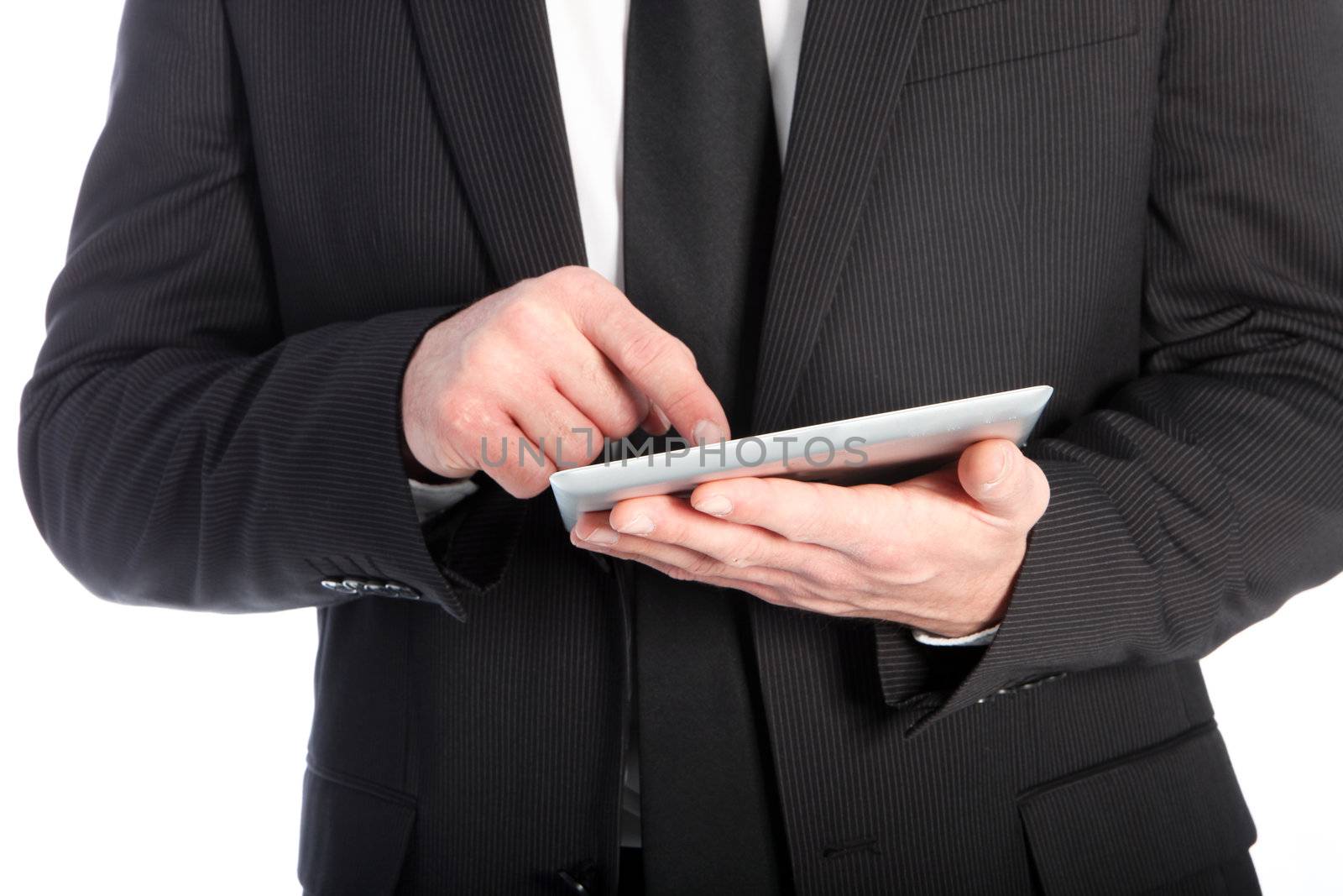 Businessman scrolling on a tablet by Farina6000