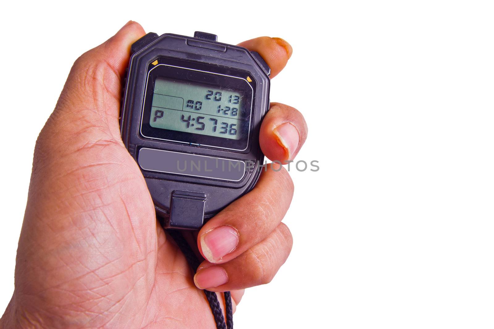 hand holding stopwatch against a abstract background