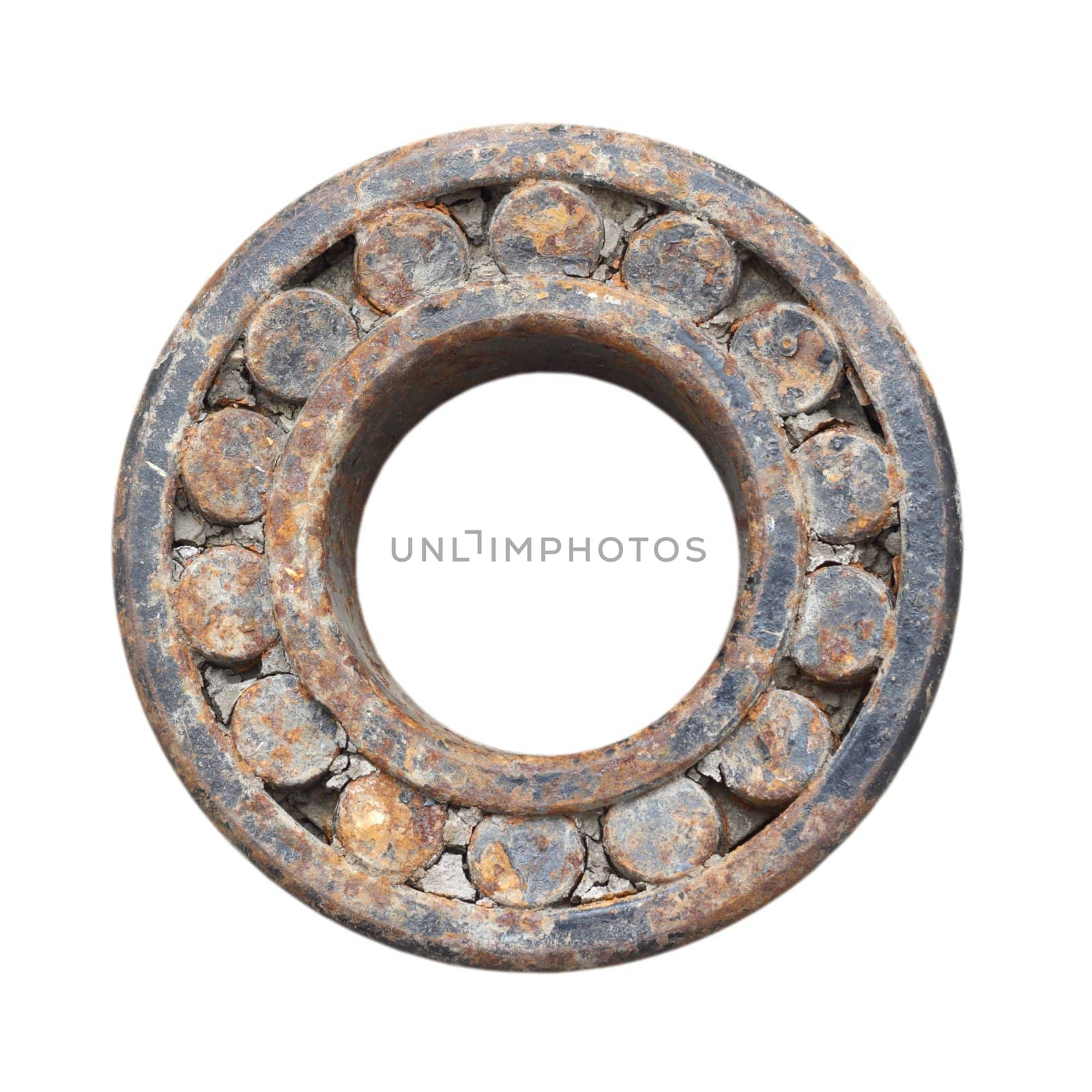 old rusty ball bearing isolated over white background