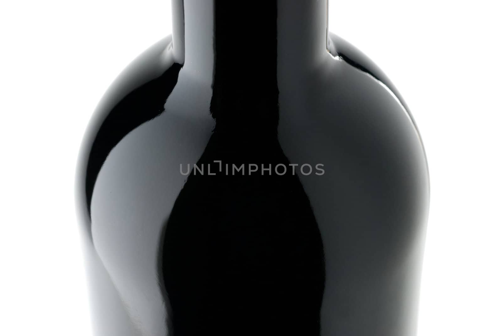 Black wine bottle closeup isolated on white