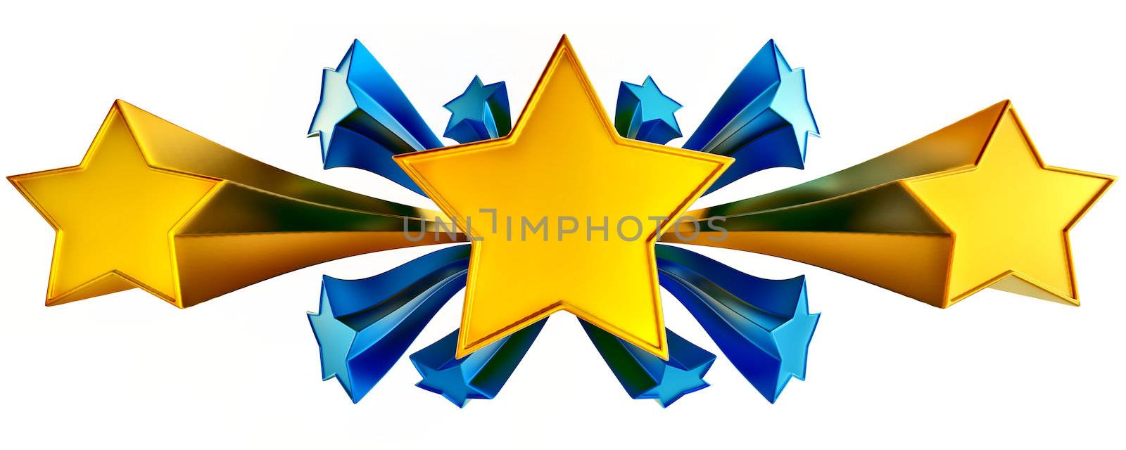 a set of eleven shiny gold and blue stars in motion for advertise