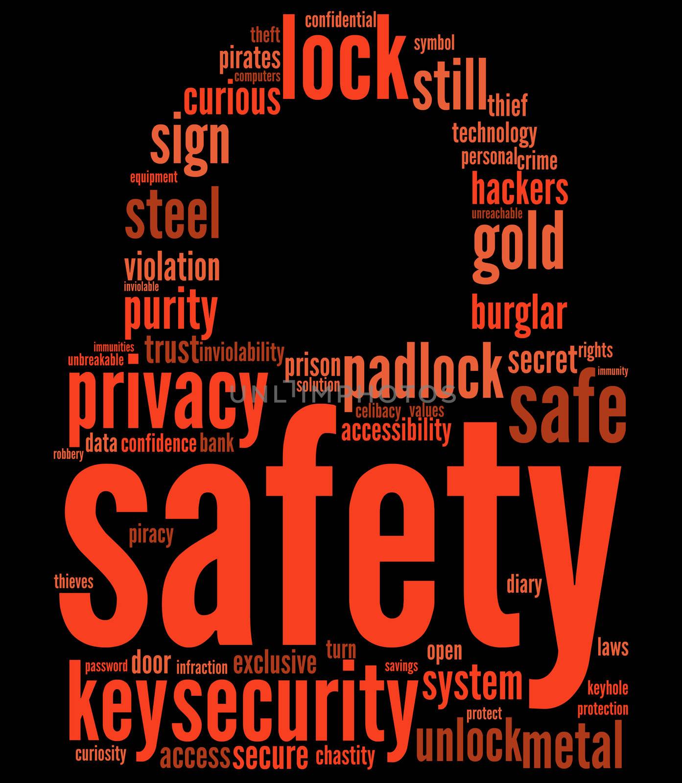 safety lock shaped tag cloud for security concept