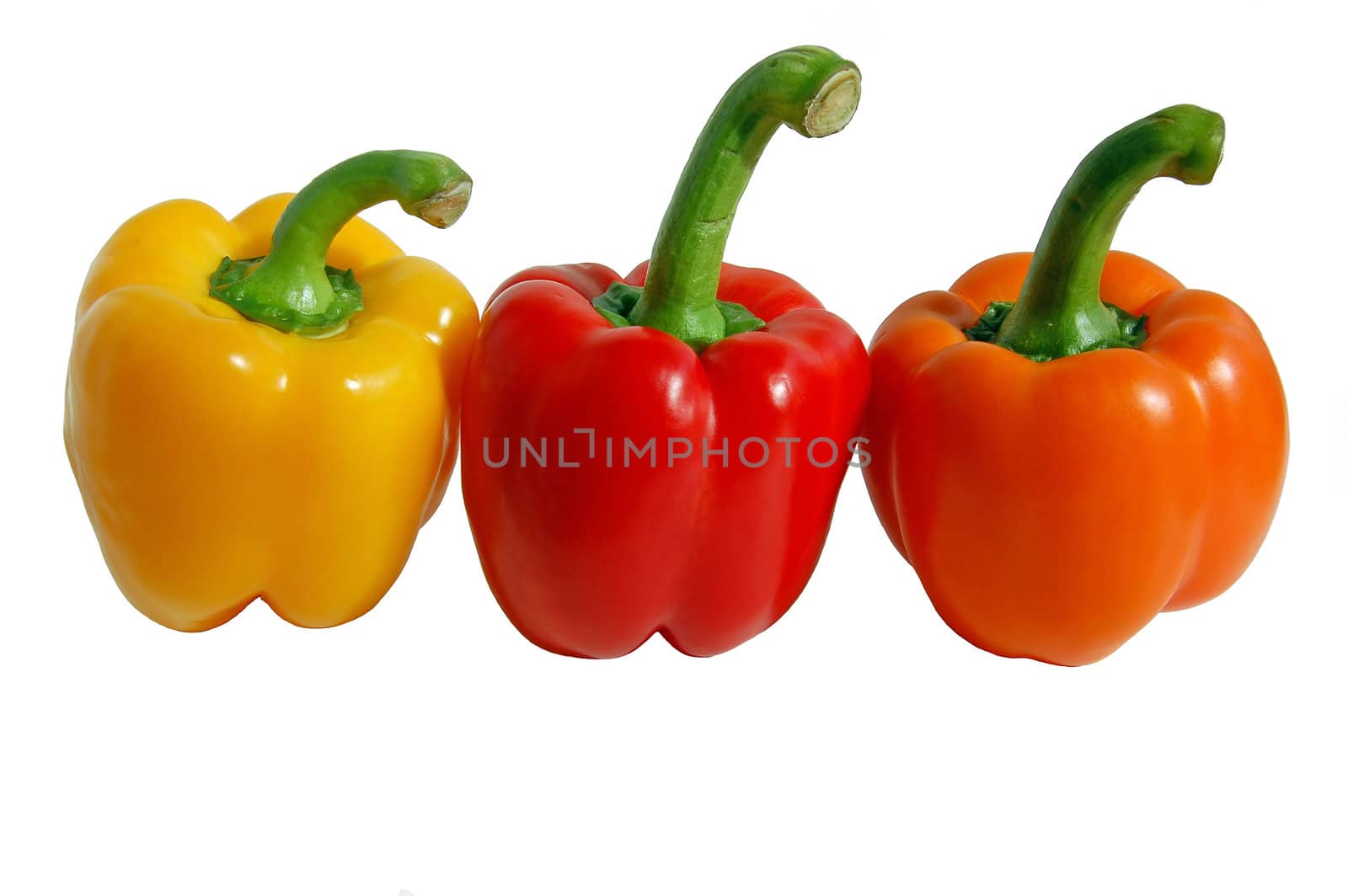 Three paprikas orange, red and yellow