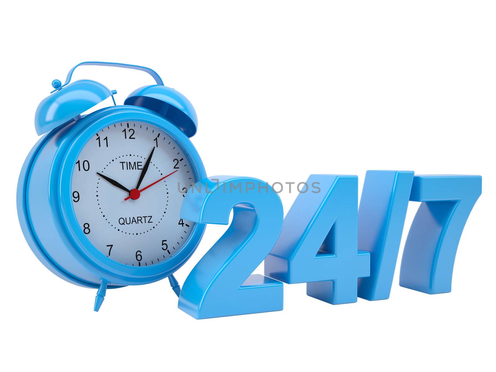 Clock with the inscription 24/7. Isolated render on white background