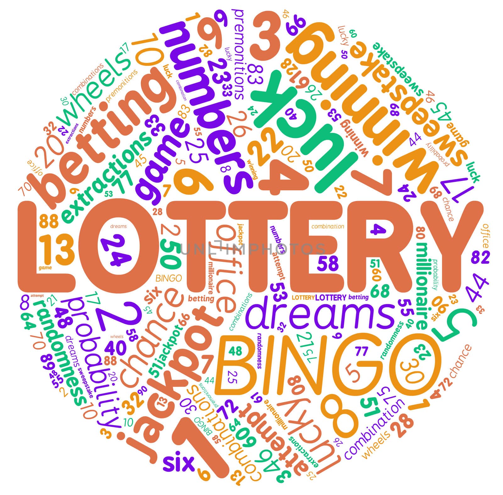 Lottery concept round tag cloud