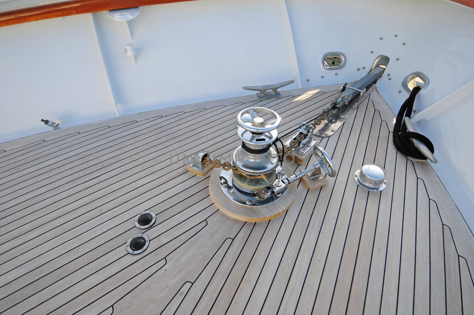 bow of boat with wooden floor