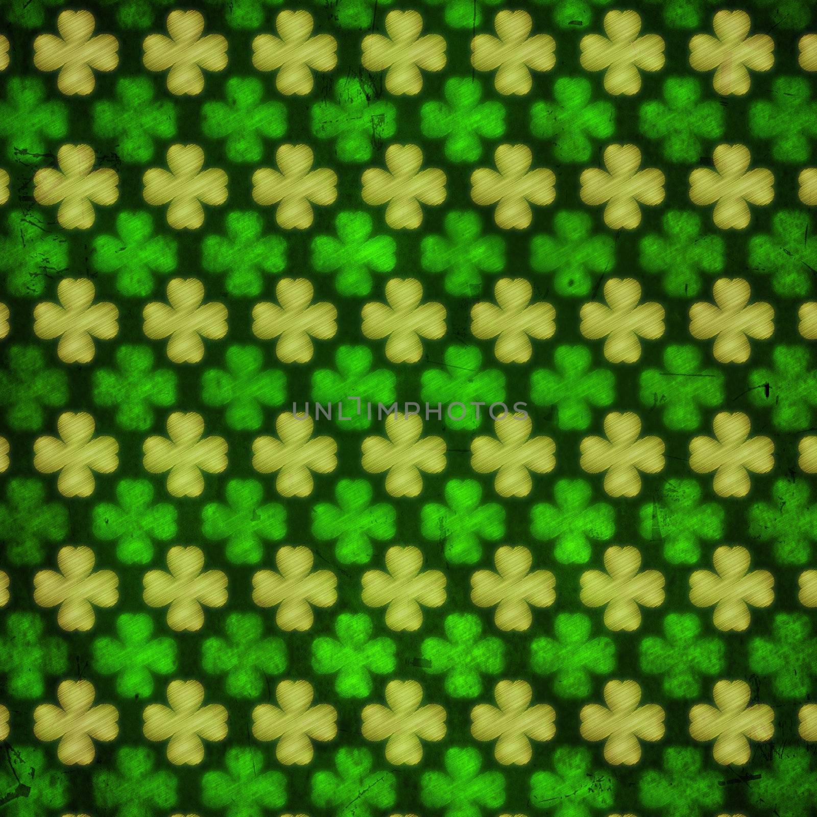 striped shamrocks in green old paper background out of focus by marinini