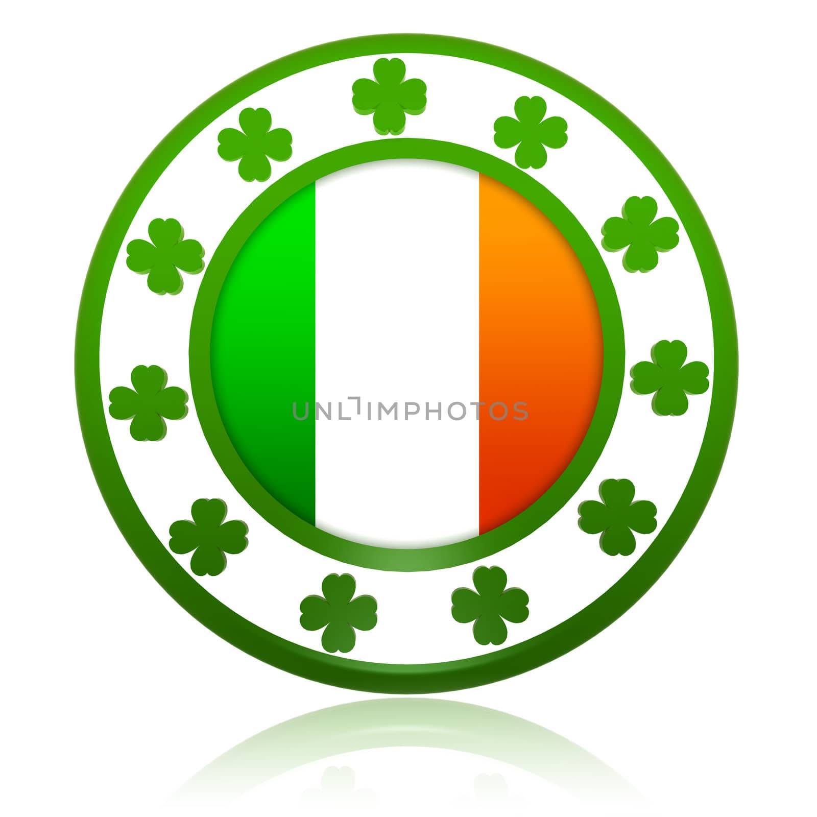 Irish flag in circle with shamrocks by marinini