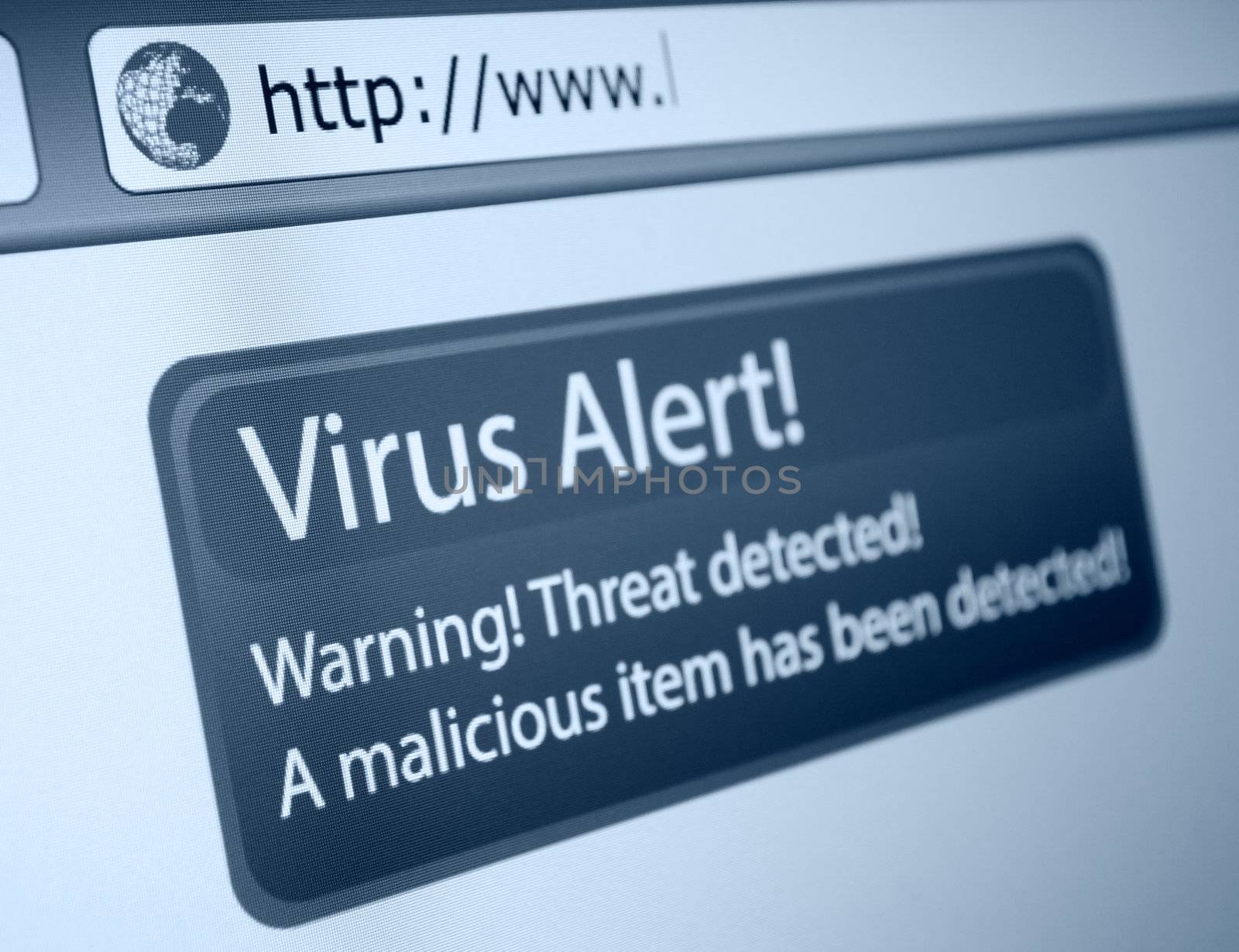 Closeup of Virus Alert Sign in Internet Browser on LCD Screen