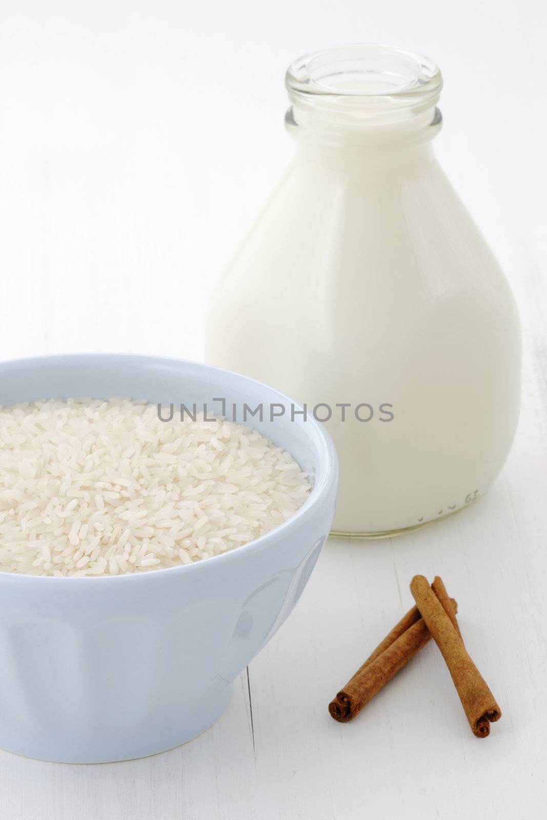 Delicious rice pudding ingredients, used to make one of the most famous and delicious desserts ever.