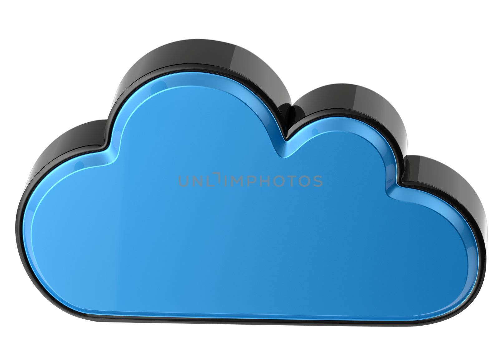Cloud computing and storage internet security concept as is blue glossy cloud icon on white background