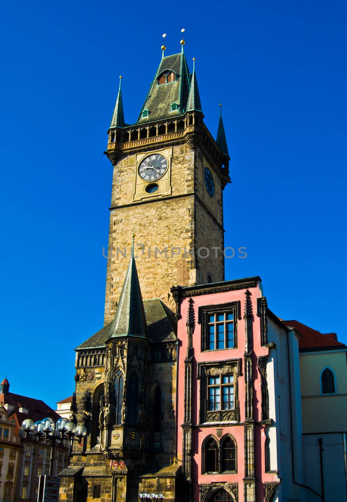 old town square with the town hall of Prague