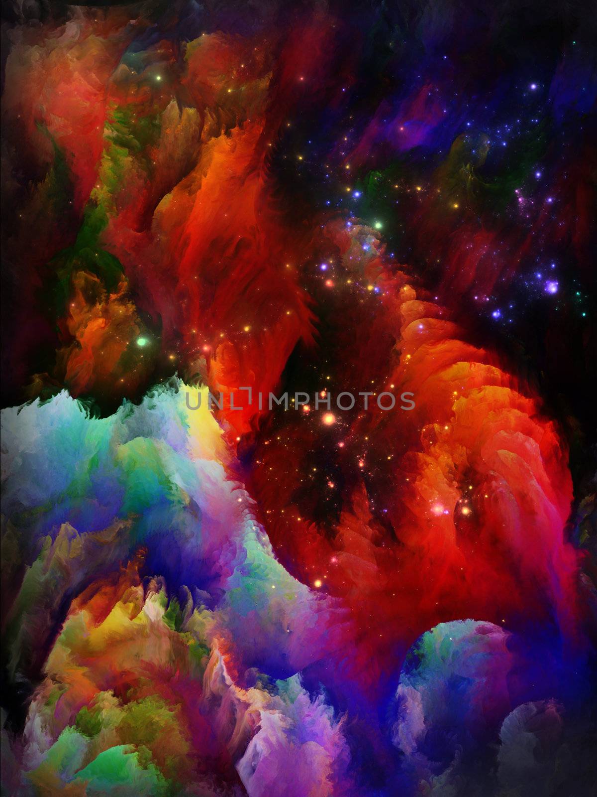 Never Worlds series. Design composed of colorful dimensional fractal worlds as a metaphor on the subject of fantasy, dreams, creativity,  imagination and art