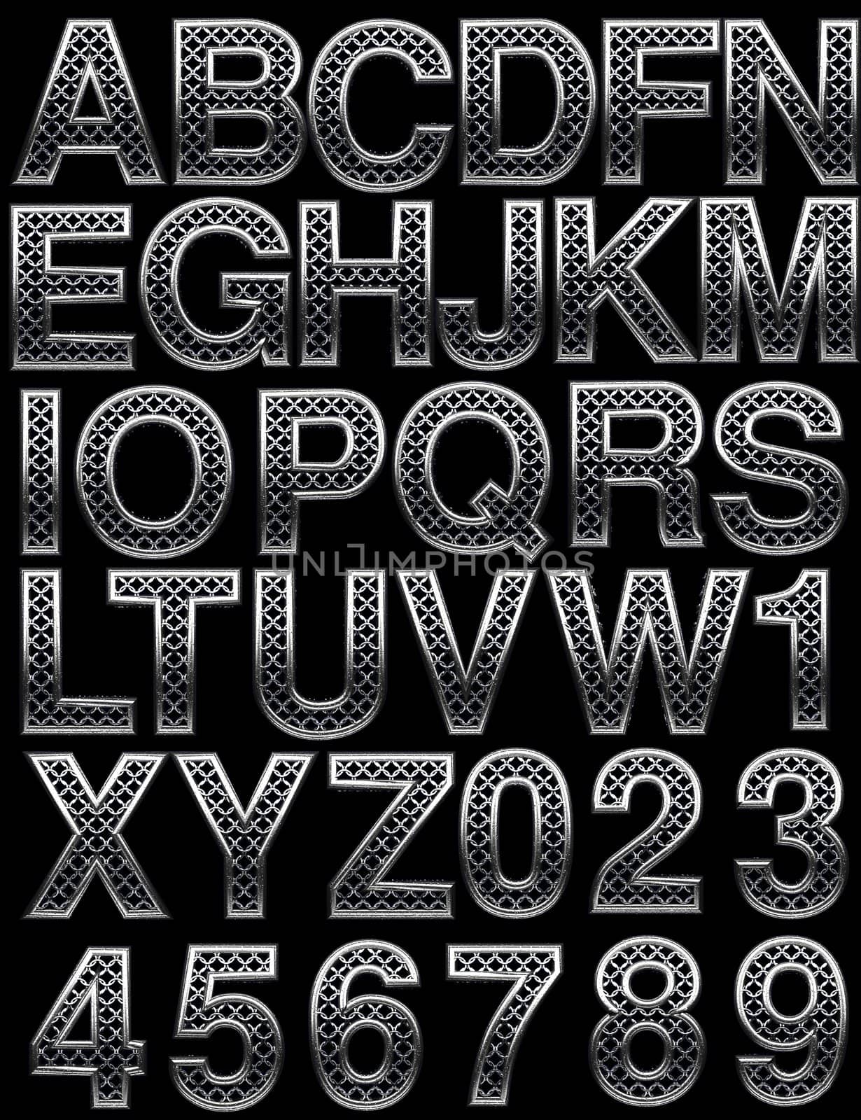 Metal alphabet set on black