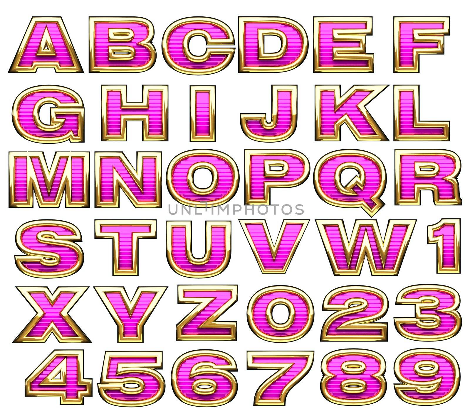 pink alphabet whith gold on white