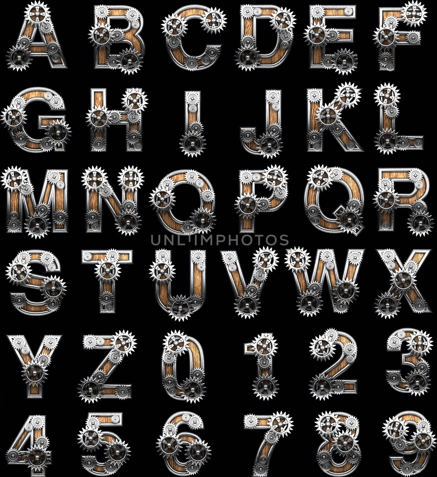 wooden alphabet with gears by videodoctor