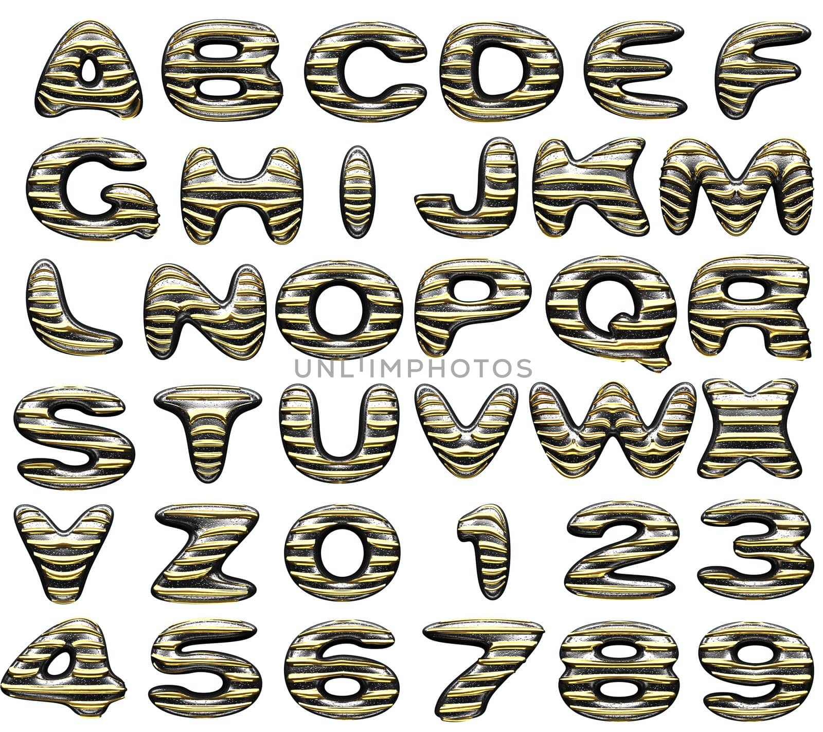 golden alphabet set on white