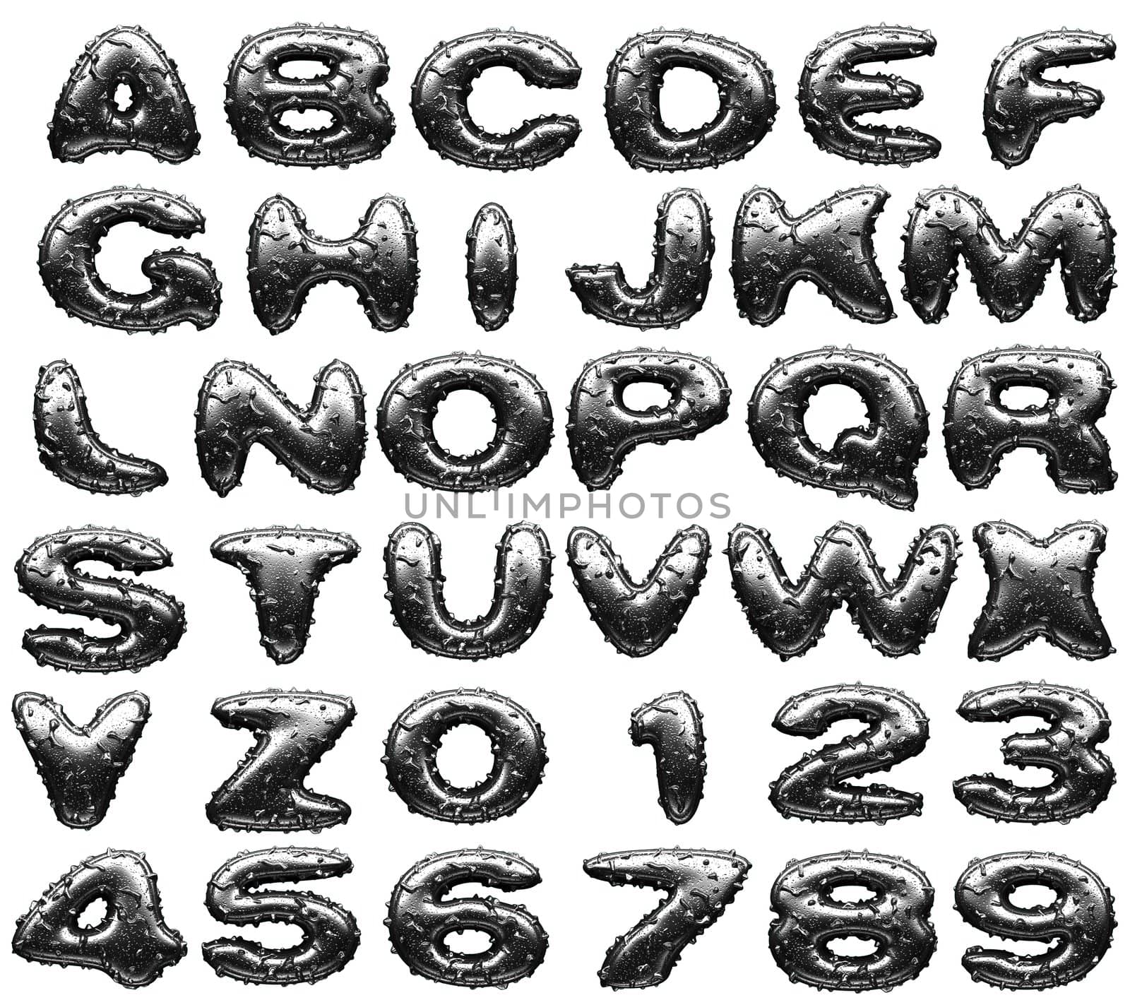 steel alphabet set on white