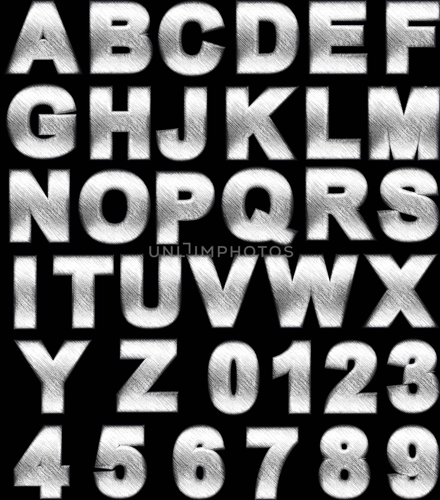 steel alphabet set on black